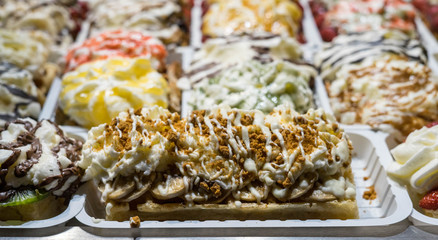 Belgian Waffles with topping in Grand Place, Bruxelles