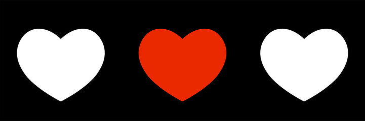 Heart icon isolated on black background. Set of hearts