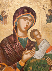 Ancient painting - Virgin Mary with Child from Meteora Church, Greece