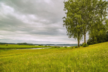 Fototapeta na wymiar Summer landscape with river and field