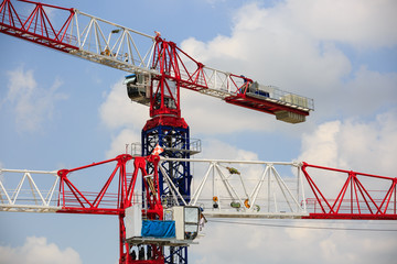 Tower crane detail day view in blue sky