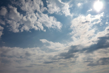 Dramatic sky with dark clouds at sunset.