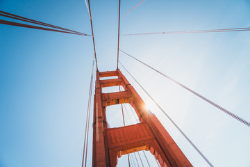 View of the beautiful famous Golden Gate Bridge in San Francisco, California