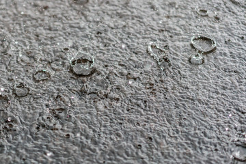 rain gray background. Drops on a puddle
