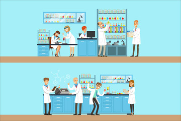Chemists In The Chemical Research Lab Doing Experiments And Running Chemical Tests