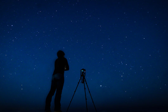 星空を撮影する男性