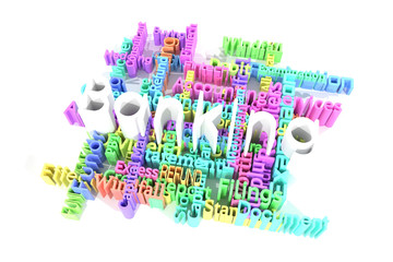 Banking, finance keyword words cloud. For web page, graphic design, texture or background. 3D rendering.