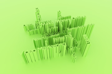 3D business keyword and words cloud. For web page, graphic design, texture or background. CGI rendering.