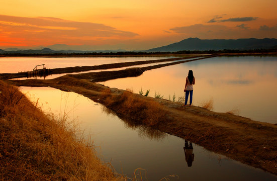 Sunset at the Canal of Foinikia (popular for mudbaths), lagoon of Messolonghi-Aitoliko, Aitoloakarnania, Greece.