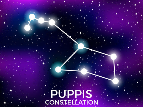Puppis constellation. Starry night sky. Cluster of stars and galaxies. Deep space. Vector illustration
