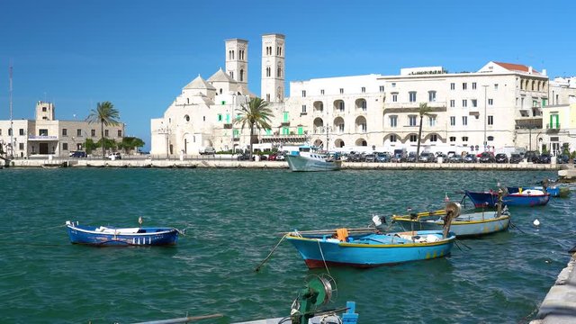 Molfetta waterfront with the Cathedral. Province of Bari, Apulia (Puglia), southern Italy.