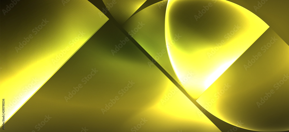Fototapete techno glowing glass geometric shapes vector background, futuristic dark template with neon light ef