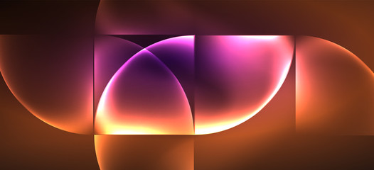 Neon glowing techno lines, hi-tech futuristic abstract background. Template with abstract shapes in dark space
