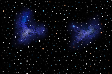 Fototapeta premium Multicolored stars twinkle in the dark night sky. Cosmic view. Galaxy and blue nebula.
