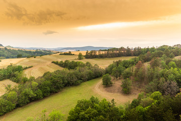 Fototapeta na wymiar Vibrant Evening Sunset in Czech countryside