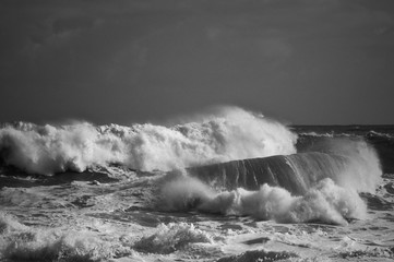 stormy seas in moncochrome