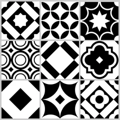 Gordijnen Azulejo seamless tile pattern. Geometric decorative design elements. Vector template. © Viktoriia