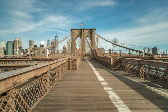 View of the Brooklyn Bridge Leading to Manhattan With Clear Skies
