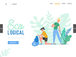 People Characters Removing Trash from Planet. Characters Cleaning Earth Surface. Recycling and Ecology, Saving Planet Concept Website Landing Page, Web Design Flat Vector Illustration, Banner
