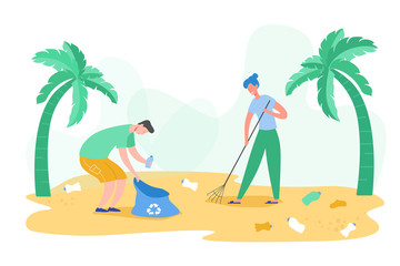 Set of Volunteer people characters gathering garbage and plastic waste for recycling, environmental protection and separation to reduce environment pollution concept vector Illustrations