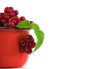 .red berries in a red mug on a white background
