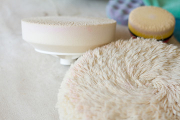 Close-up of several nozzles on the grinder for varying degrees of grinding wood and acrylic, selective focus