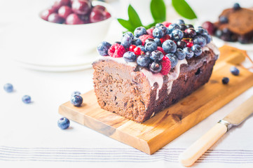 chocolate bread pie with berries
