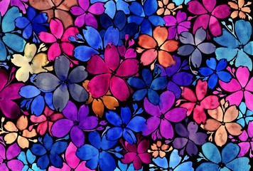 pattern of flowers of different sizes and different colors - illustration