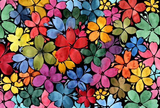 pattern of flowers of different sizes and different colors - illustration