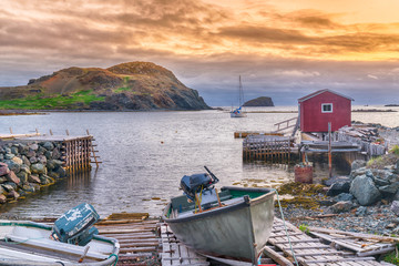 Sunset in fishing village in Newfoundland, Canada