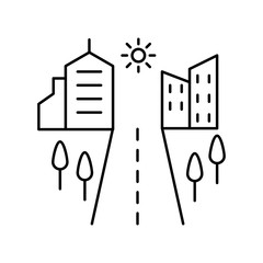 City sun tree landscape line icon. Element of landscapes icon