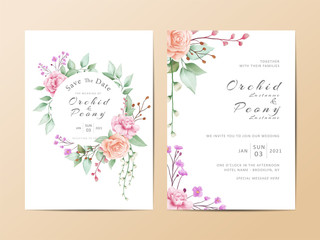 Beautiful floral wedding invitation template set. Watercolor floral cards