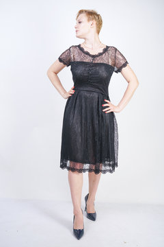 hot chubby short hair woman with cute goth lace dress