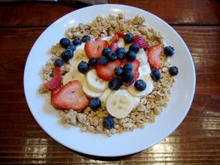 Granola, Fruit and Yogurt with a bowl