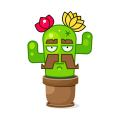 Funny Green Mexican Cactus . Isolated On White Background. Vector