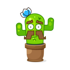 Funny Green Mexican Cactus . Isolated On White Background. Vector
