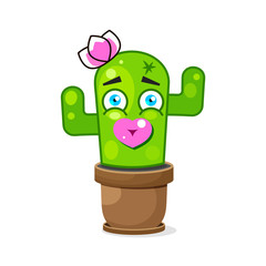 Funny Green Mexican Cactus . Isolated On White Background. Vector