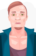 Male Portrait Of A Young Guy With A Beard And Hair Vector