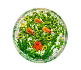 mayonnaise salad in glassy dish