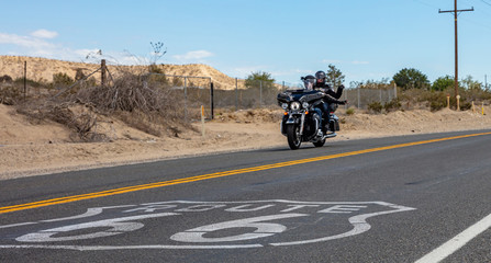 Bikers riding a moto in historic route 66, USA.