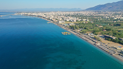 Fototapeta premium Aerial drone photo of famous seaside town and port of Kalamata, South Peloponnese, Greece