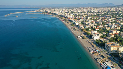Fototapeta premium Aerial drone photo of famous seaside town and port of Kalamata, South Peloponnese, Greece
