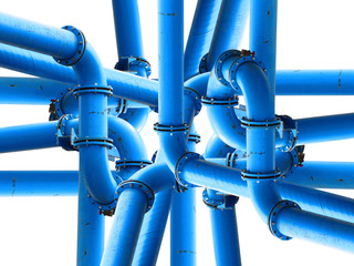 Interlacing pipes. Blue tubes isolated on white background
