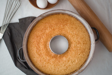 Homemade cake on table