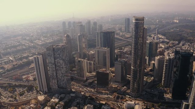 Tel-Aviv - Ramat Gan (Bursa) Israel- aerial skyline view 4k 