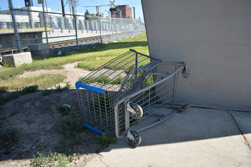 Urnan blight: broken grocery cart at transit station.