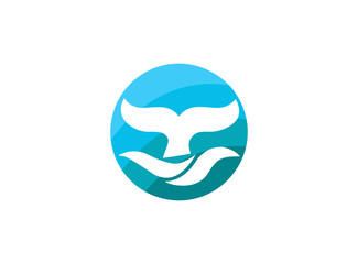 Fototapeta premium Whale tail with waves in a circle shape for logo design illustration on a white background
