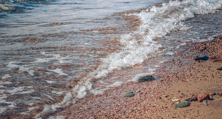beach natural panorama background with sand and Mediterranean sea waves 