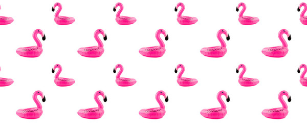 Summer seamless pattern with pink flamingo isolated on white background. Summer concept. © Maksym