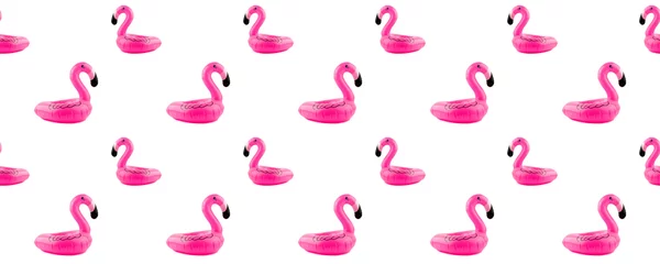 Fotobehang Summer seamless pattern with pink flamingo isolated on white background. Summer concept. © Maksym